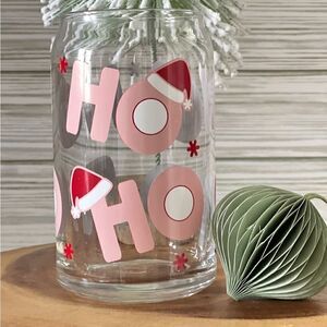 HO HO pink Christmas Beer can Glass NWT